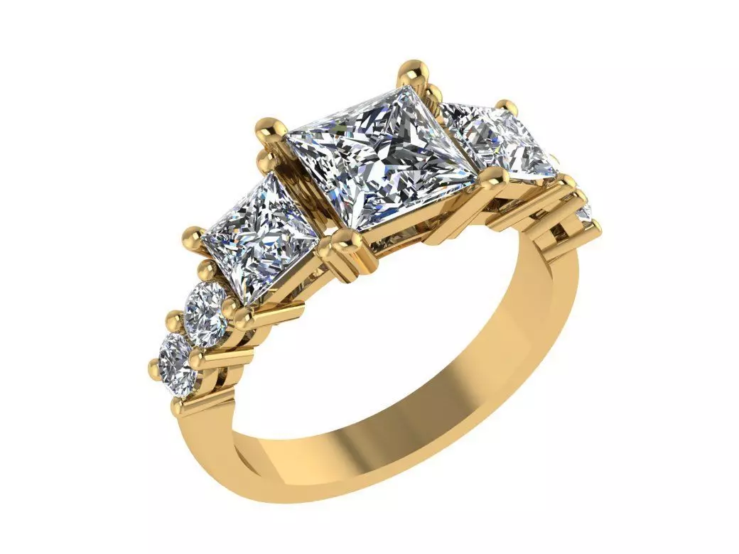 Ring130 princess cut diamond engagement ring gold 3D print model