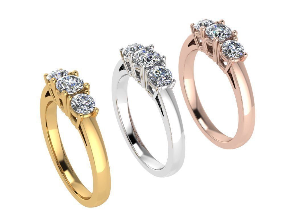 ring131 three stone diamond engagement ring gold 3D print model_4