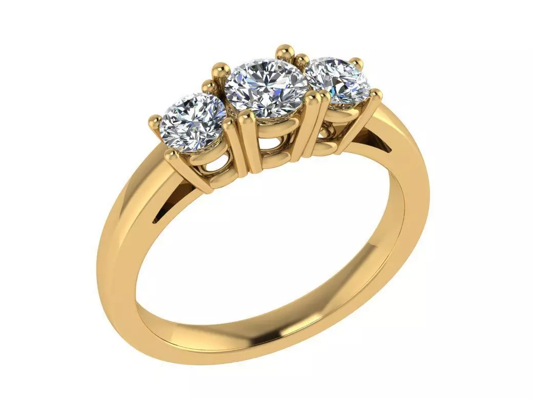 ring131 three stone diamond engagement ring gold 3D print model_0