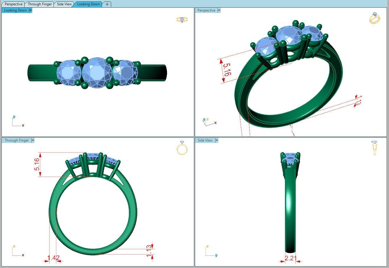 ring131 three stone diamond engagement ring gold 3D print model_5