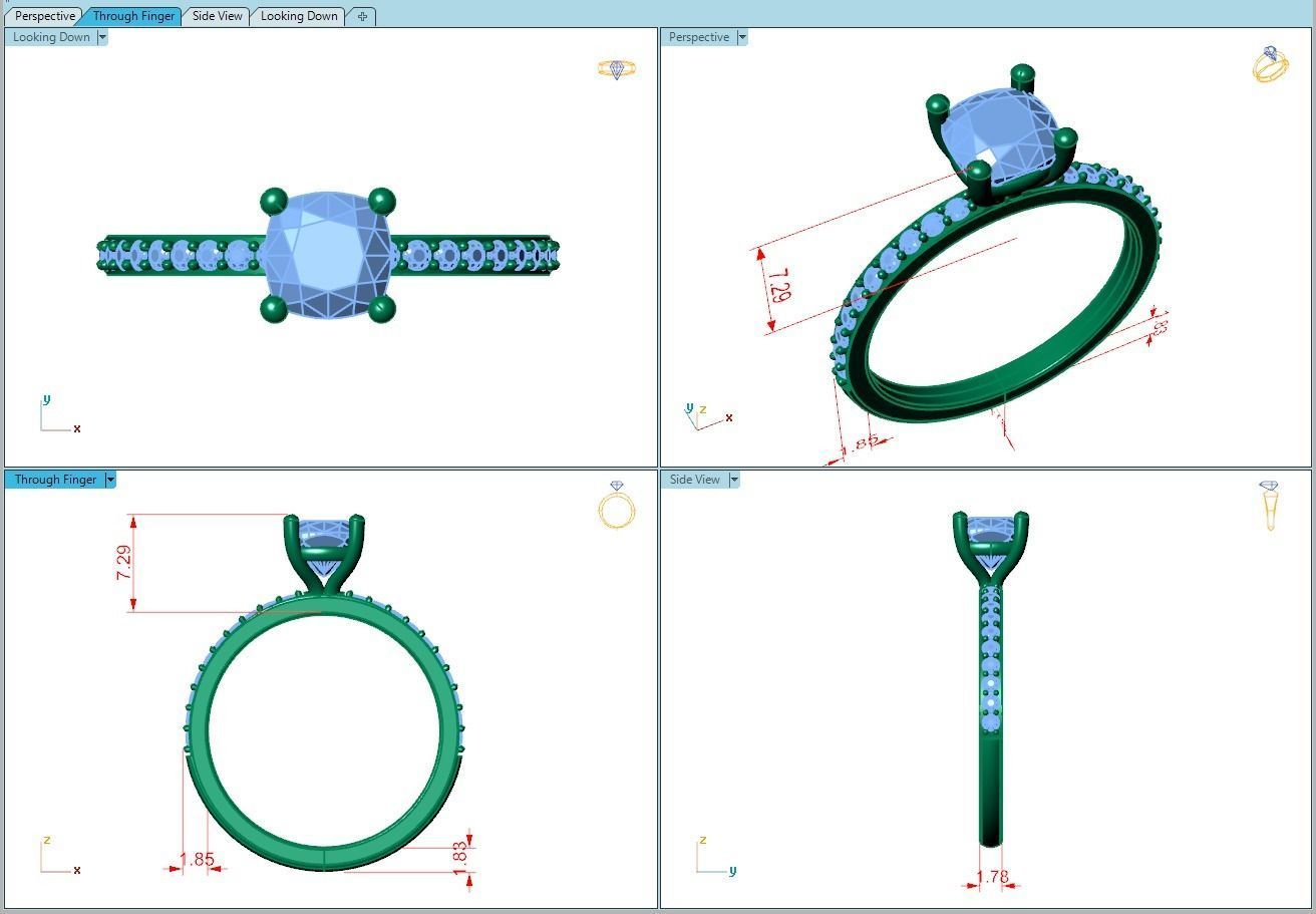 Ring132 gold engagement ring with cushion cut diamond 3D print model_5