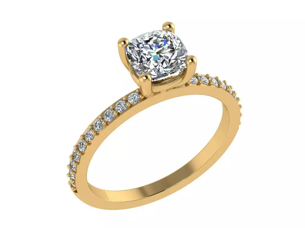Ring132 gold engagement ring with cushion cut diamond 3D print model_0