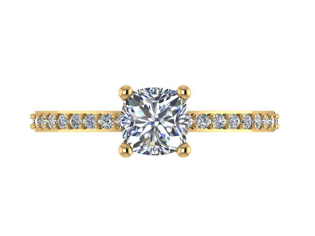 Ring132 gold engagement ring with cushion cut diamond 3D print model_1
