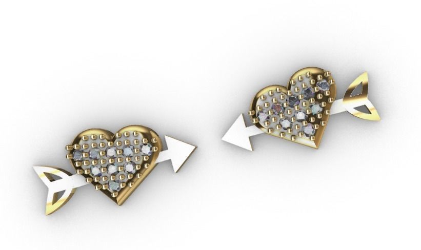 earrings-aretes pair of earrings with hearts and arrows 3D print model_1