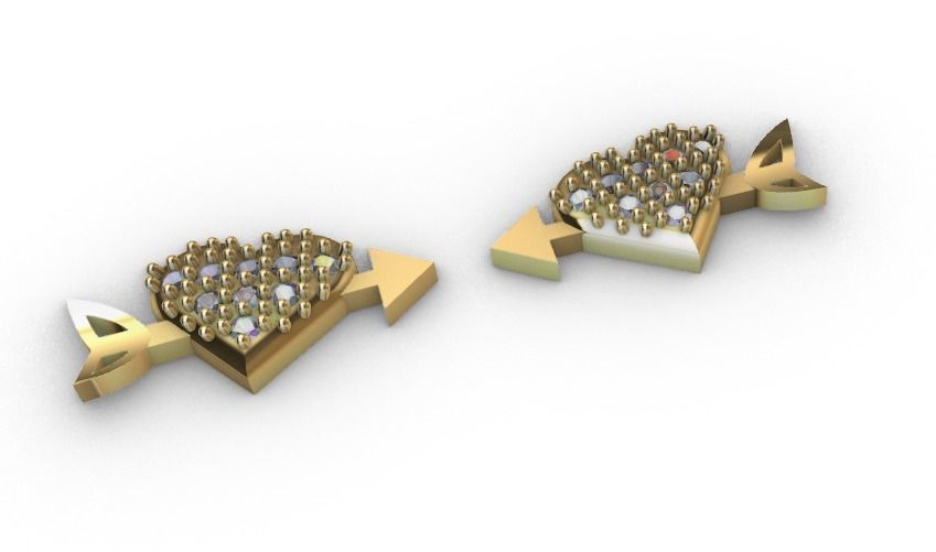 earrings-aretes pair of earrings with hearts and arrows 3D print model_2