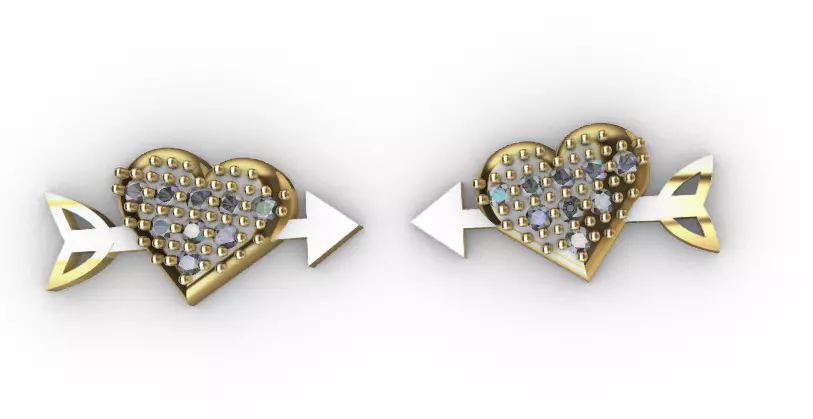 earrings-aretes pair of earrings with hearts and arrows 3D print model_0