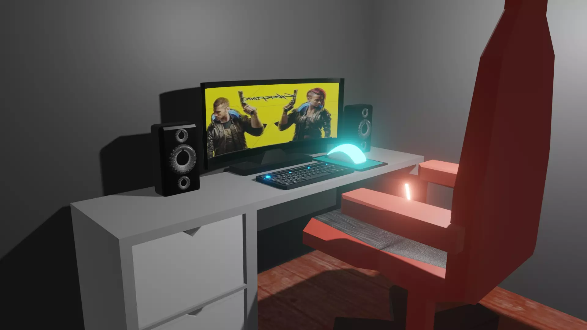 gaming kit set pc gaming chair gaming monitor set Low-poly 3D model_0