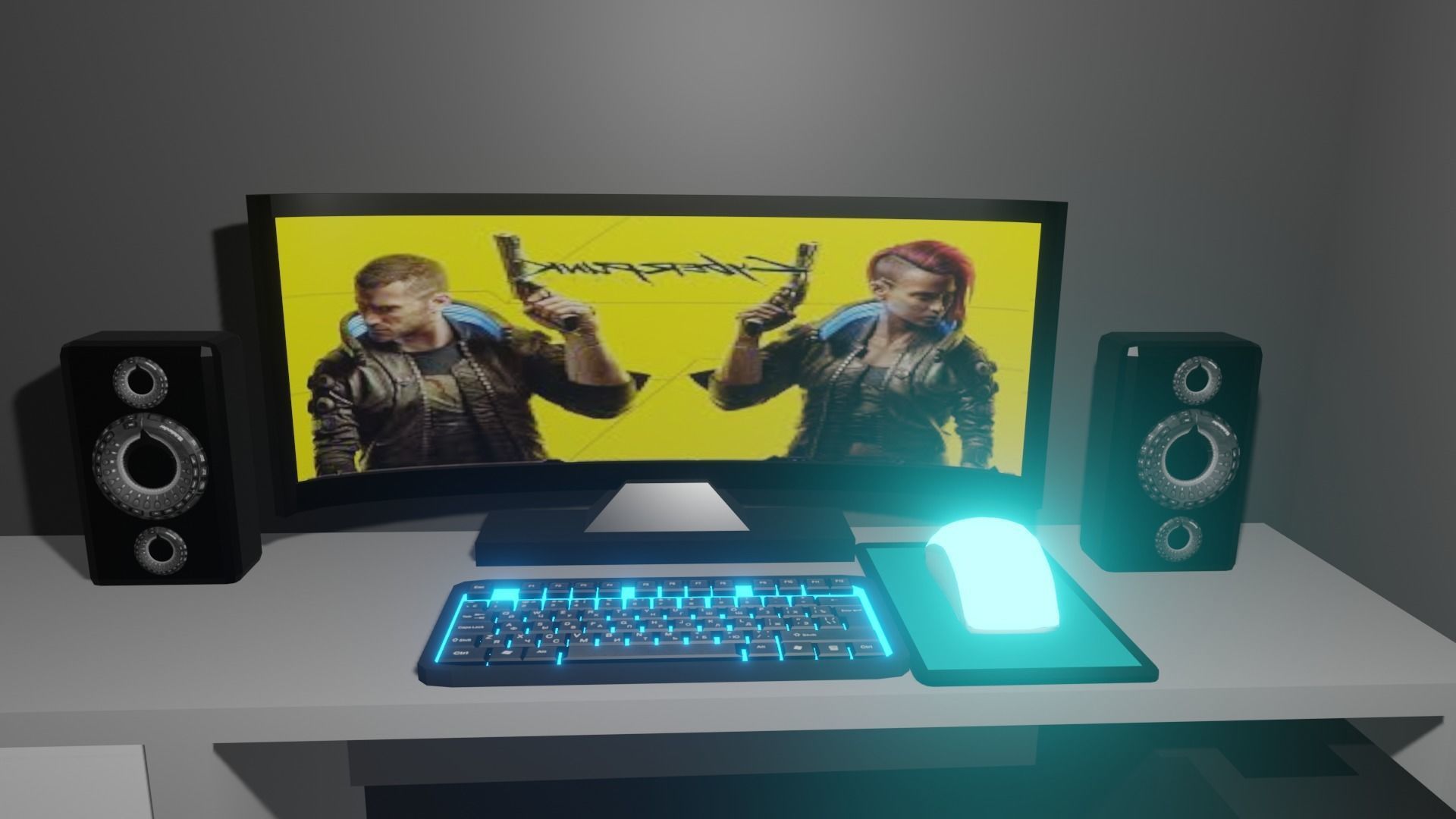 gaming kit set pc gaming chair gaming monitor set Low-poly 3D model_2