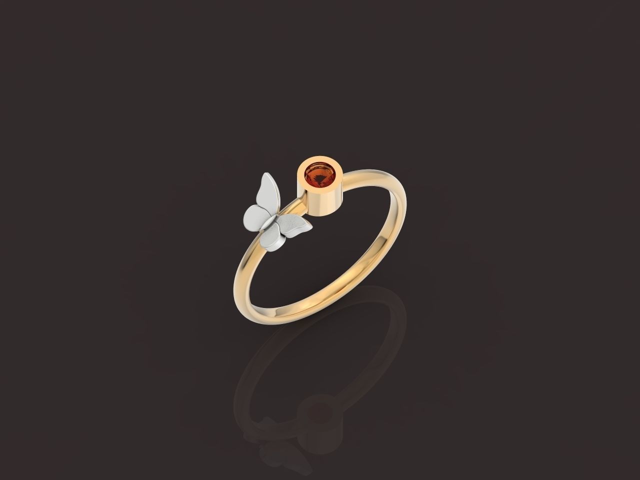ring with butterfly and stone 3D print model_43