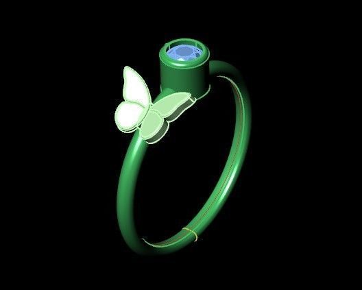 ring with butterfly and stone 3D print model_36