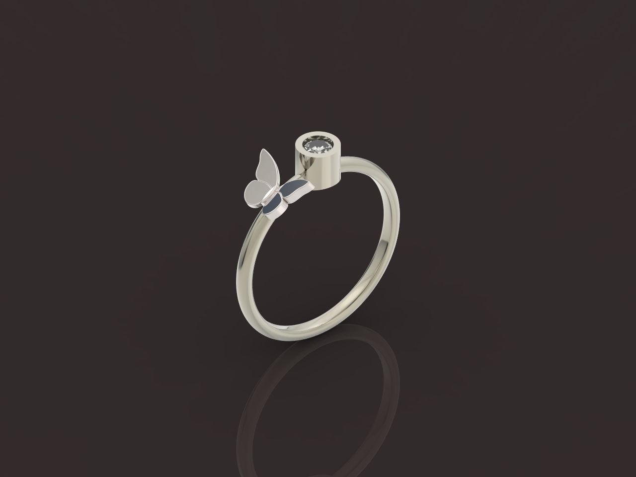 ring with butterfly and stone 3D print model_25
