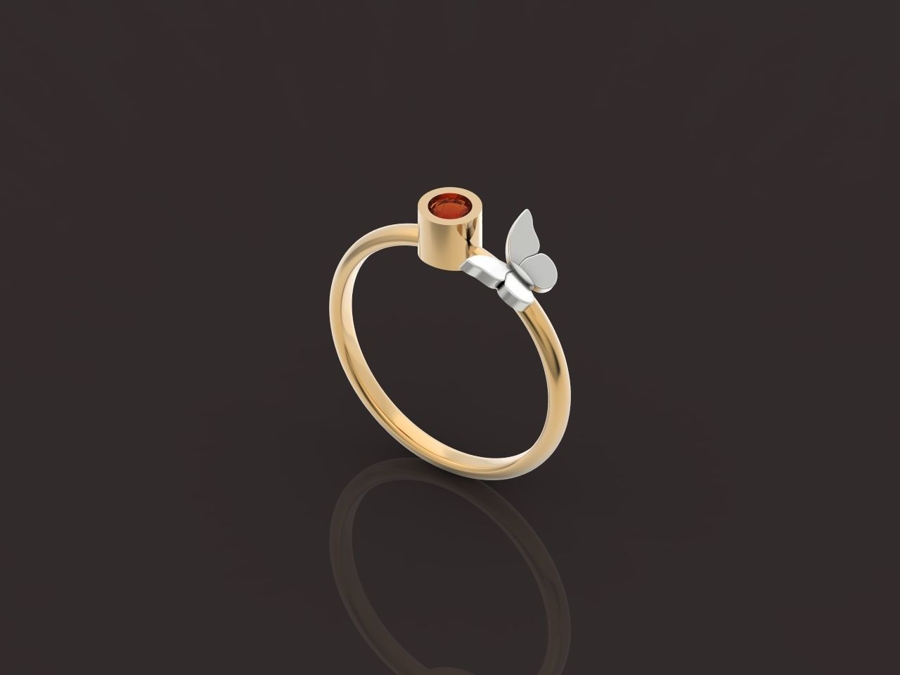 ring with butterfly and stone 3D print model_19