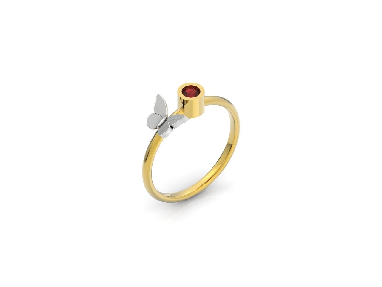 ring with butterfly and stone 3D print model_8