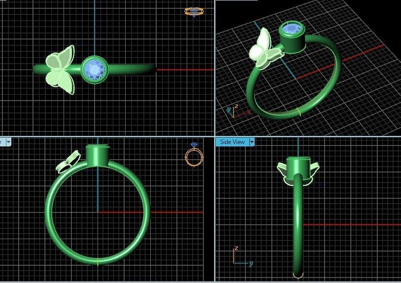 ring with butterfly and stone 3D print model_29