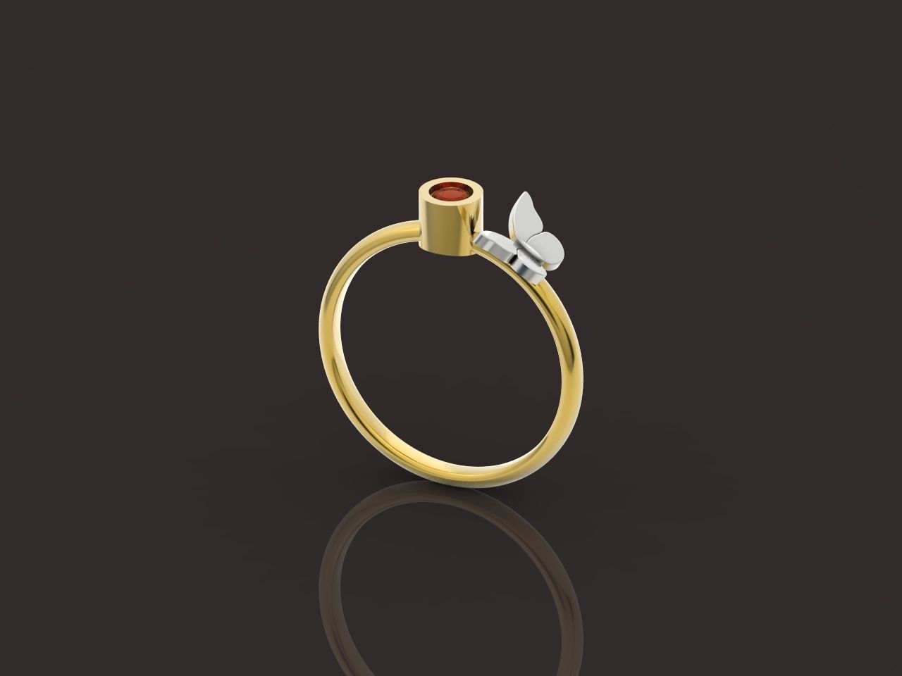 ring with butterfly and stone 3D print model_18