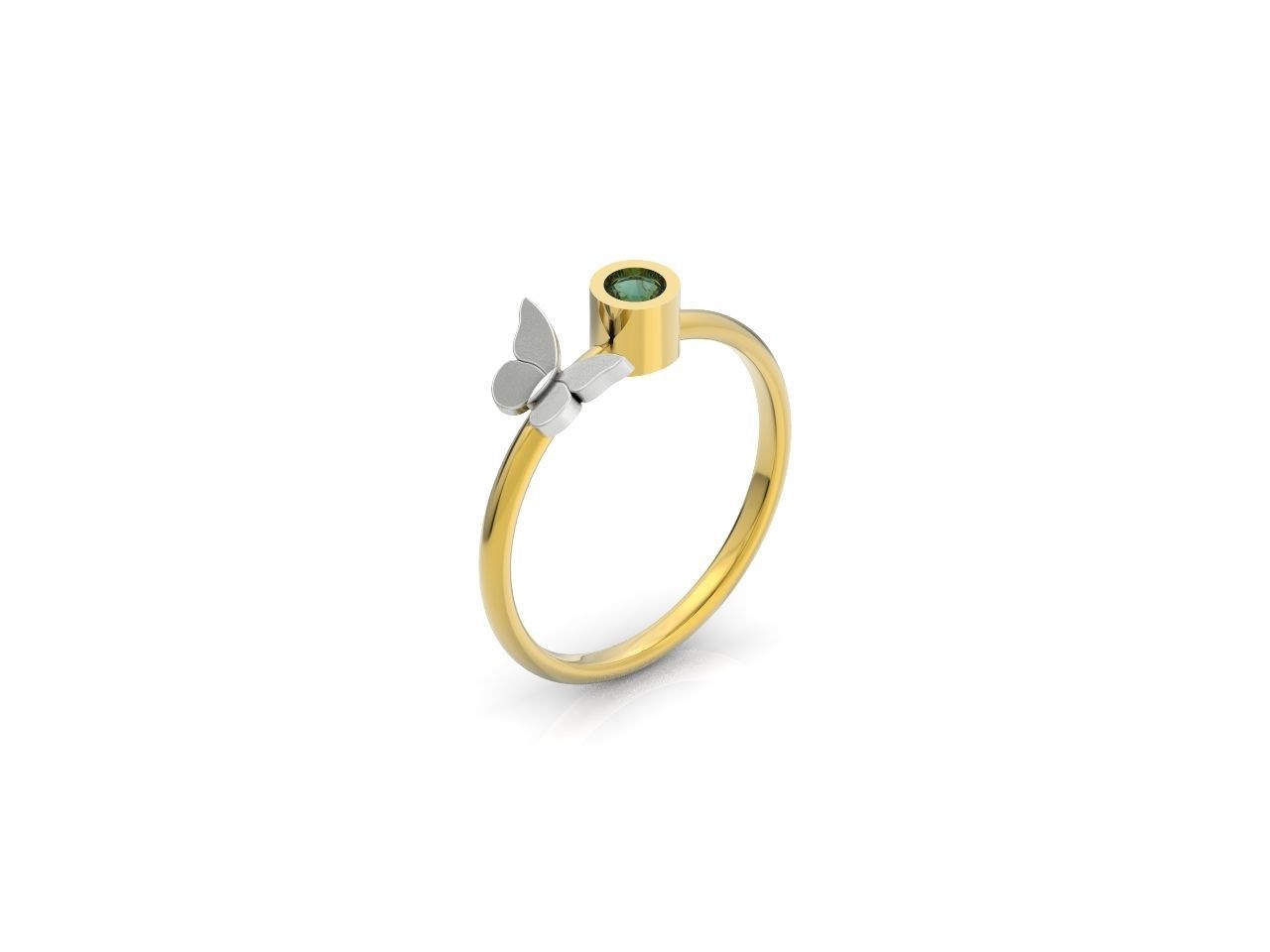 ring with butterfly and stone 3D print model_6