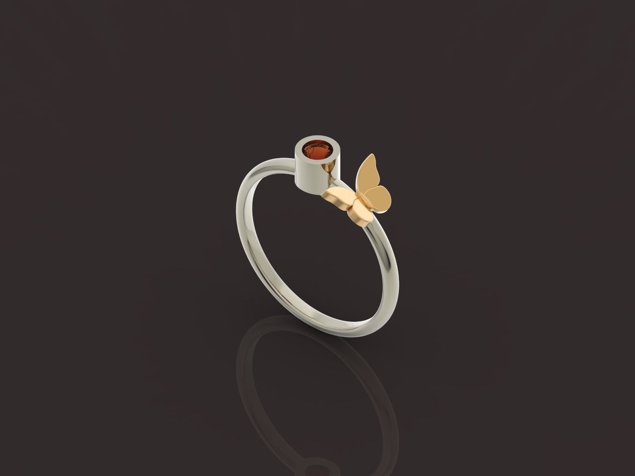 ring with butterfly and stone 3D print model_28