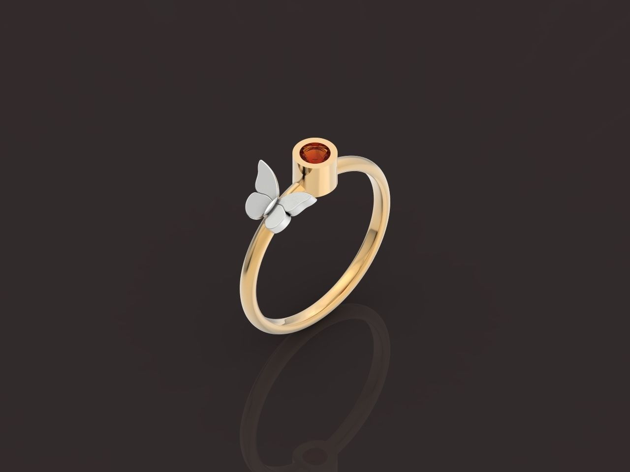ring with butterfly and stone 3D print model_20