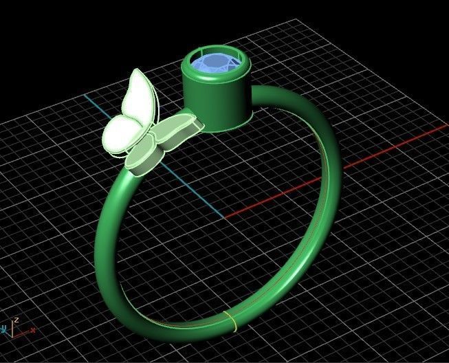 ring with butterfly and stone 3D print model_33