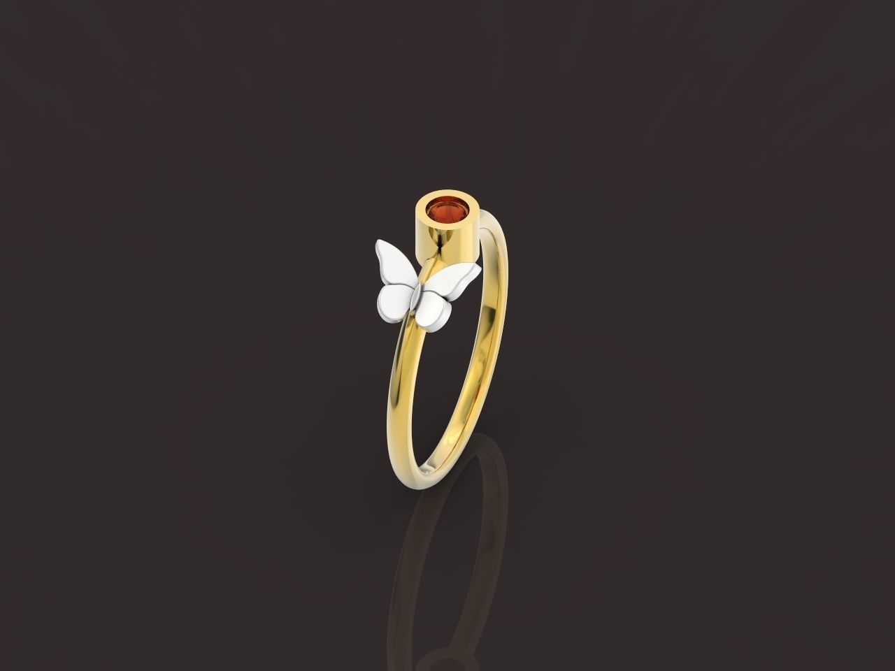 ring with butterfly and stone 3D print model_16