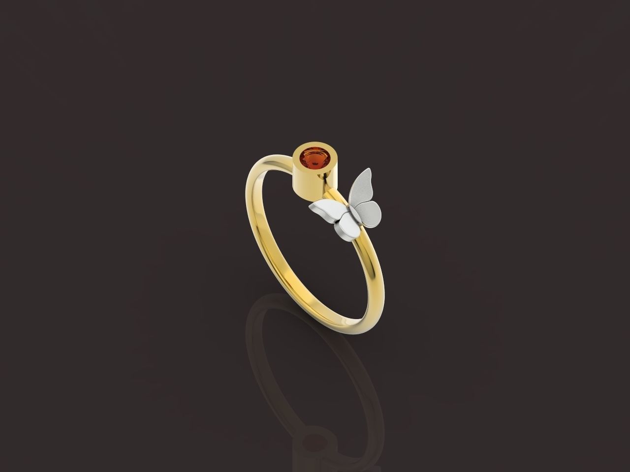 ring with butterfly and stone 3D print model_17