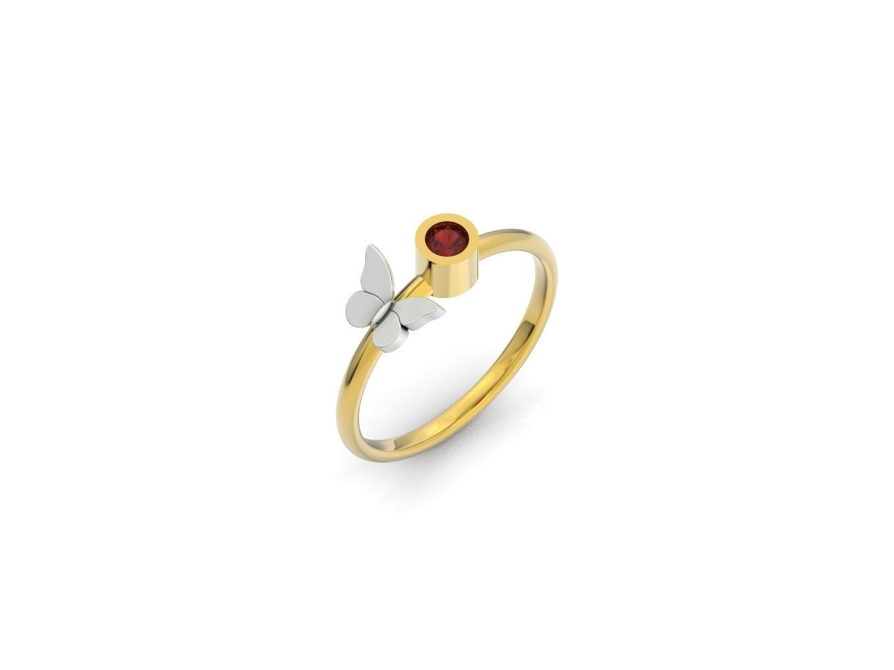 ring with butterfly and stone 3D print model_12