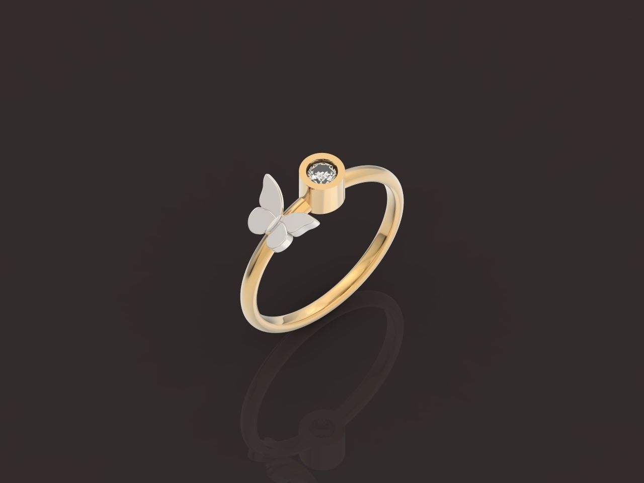 ring with butterfly and stone 3D print model_24