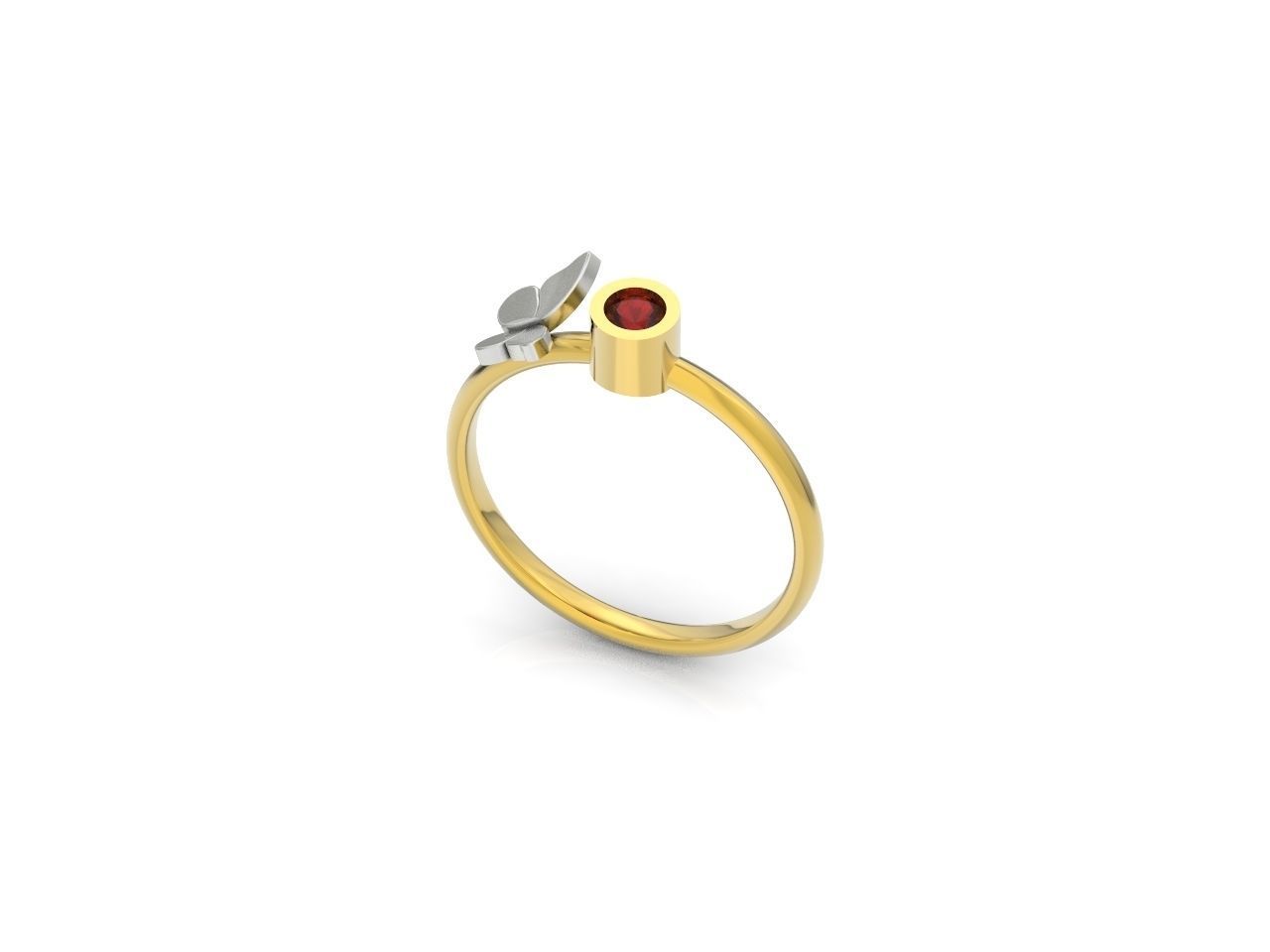 ring with butterfly and stone 3D print model_11