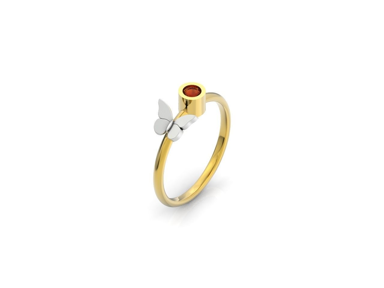 ring with butterfly and stone 3D print model_14