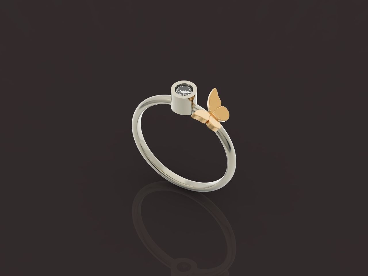 ring with butterfly and stone 3D print model_46