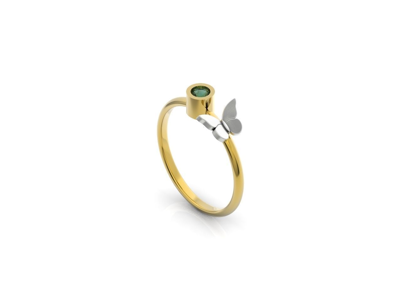 ring with butterfly and stone 3D print model_2
