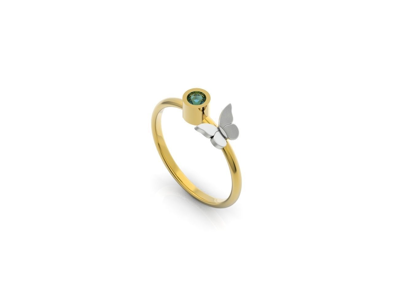 ring with butterfly and stone 3D print model_5