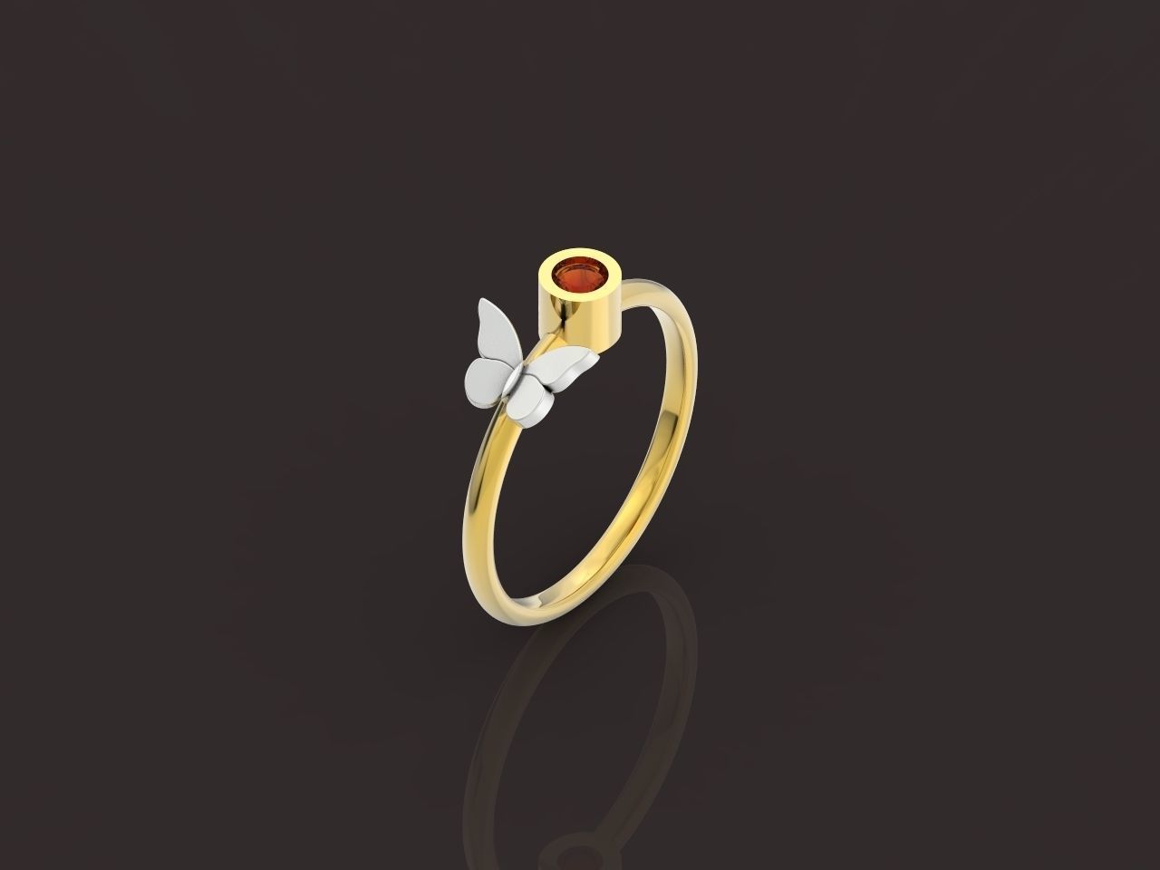 ring with butterfly and stone 3D print model_15