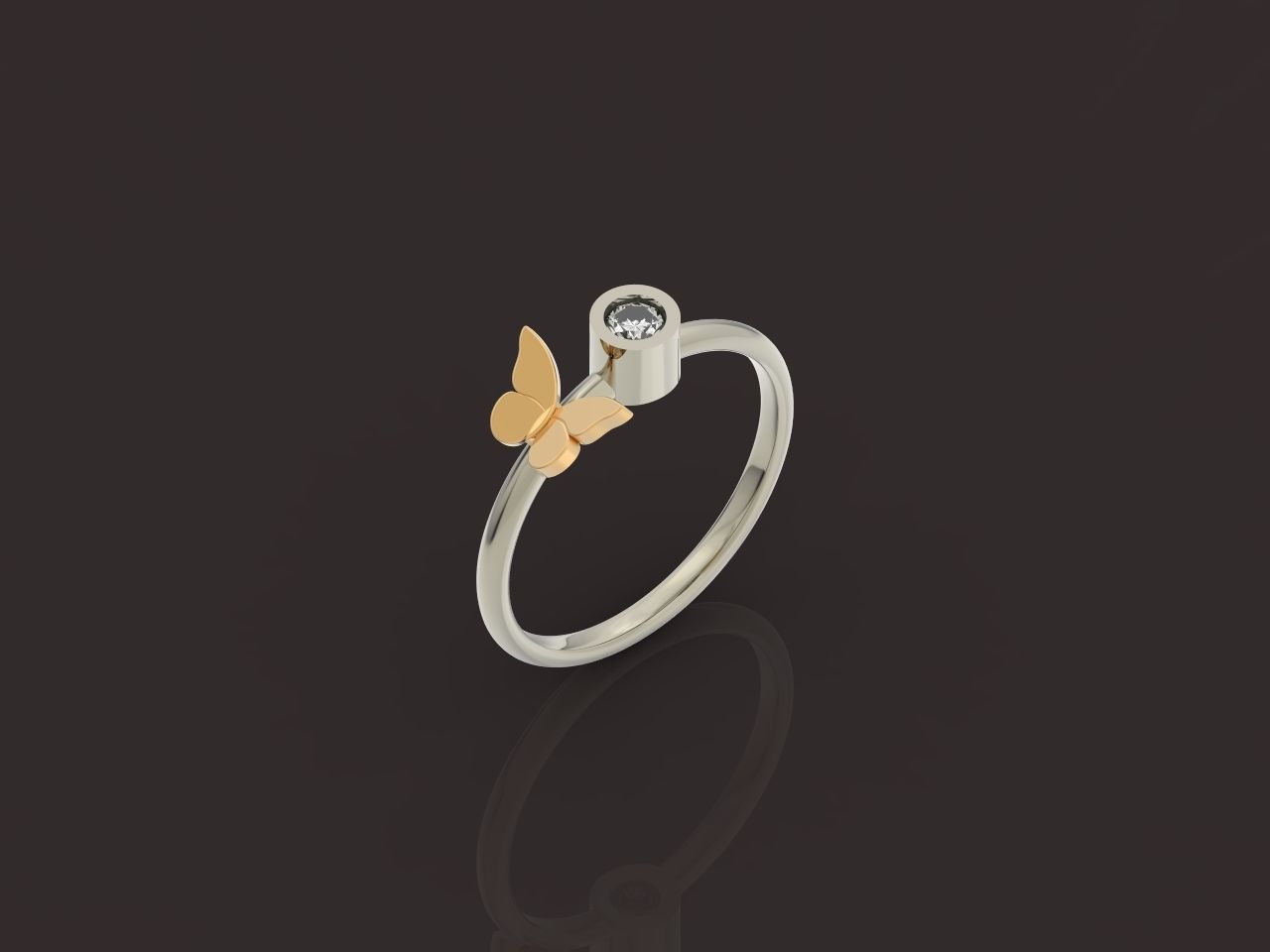 ring with butterfly and stone 3D print model_47