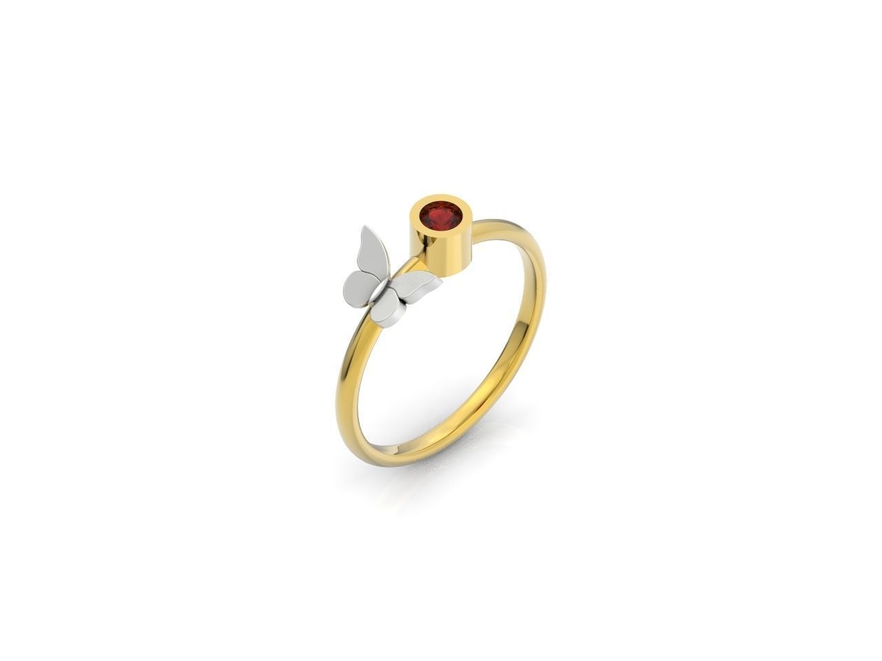 ring with butterfly and stone 3D print model_9