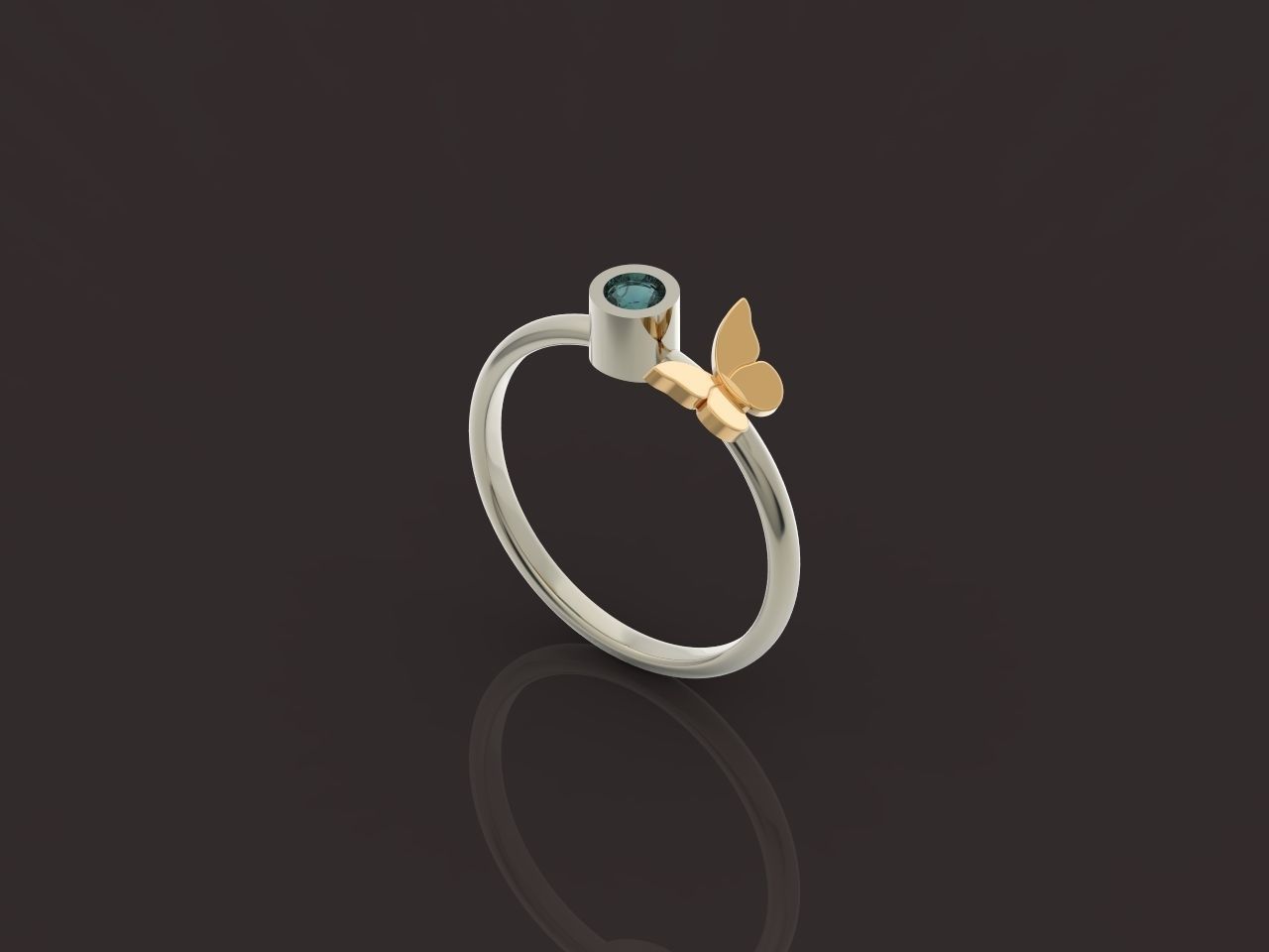 ring with butterfly and stone 3D print model_1