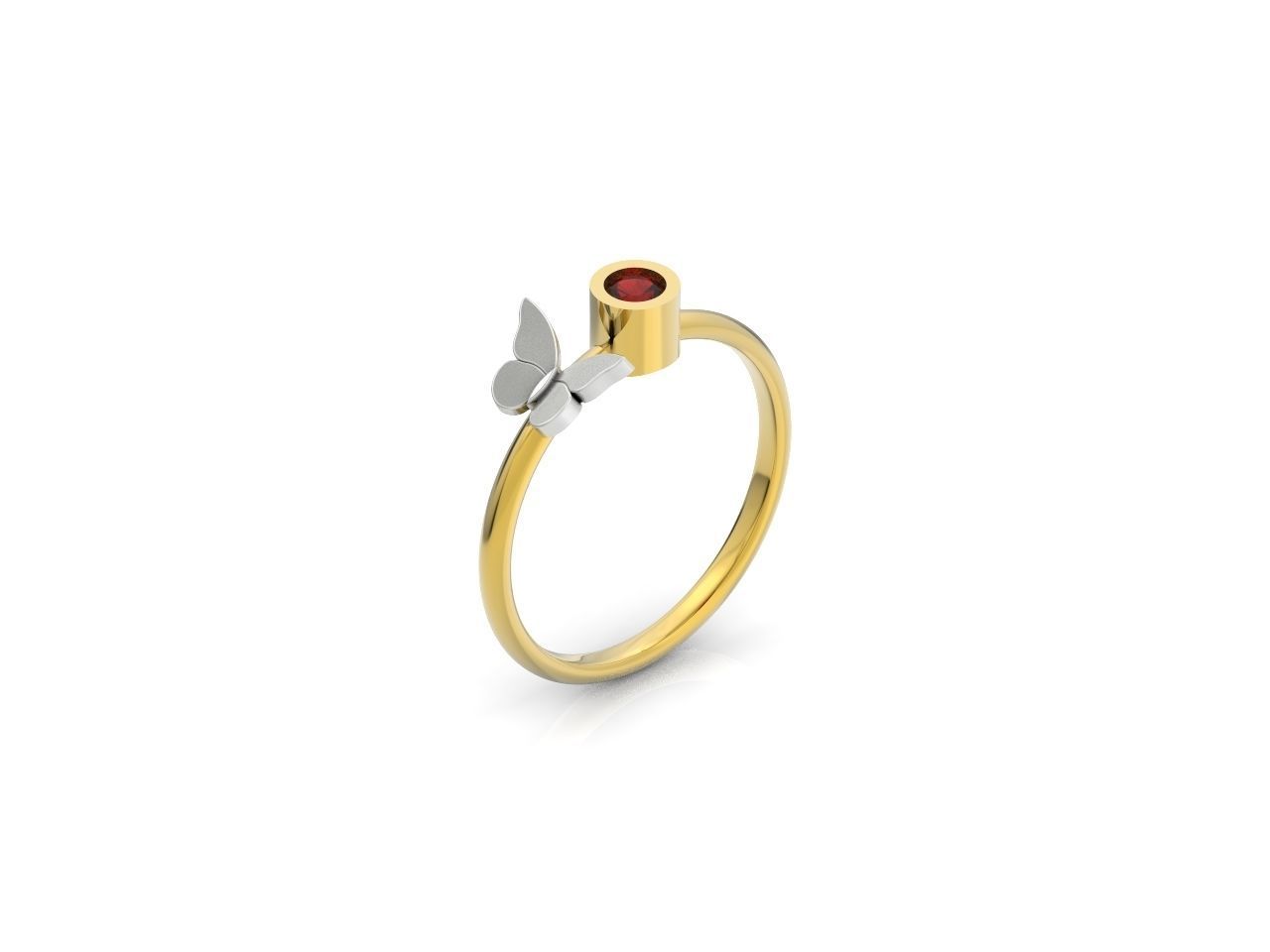 ring with butterfly and stone 3D print model_7