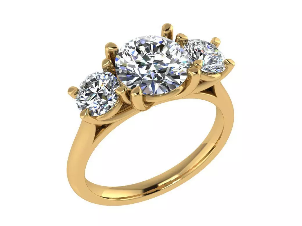 Ring134 three stone engagement ring gold 3D print model_0