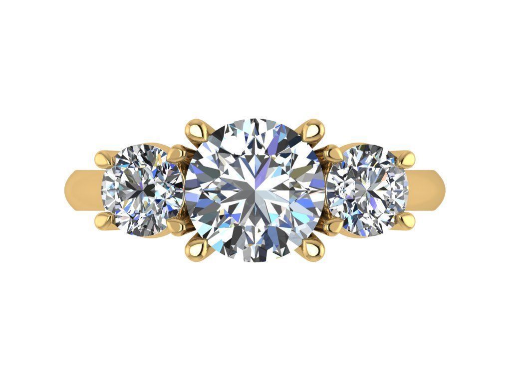 Ring134 three stone engagement ring gold 3D print model_1