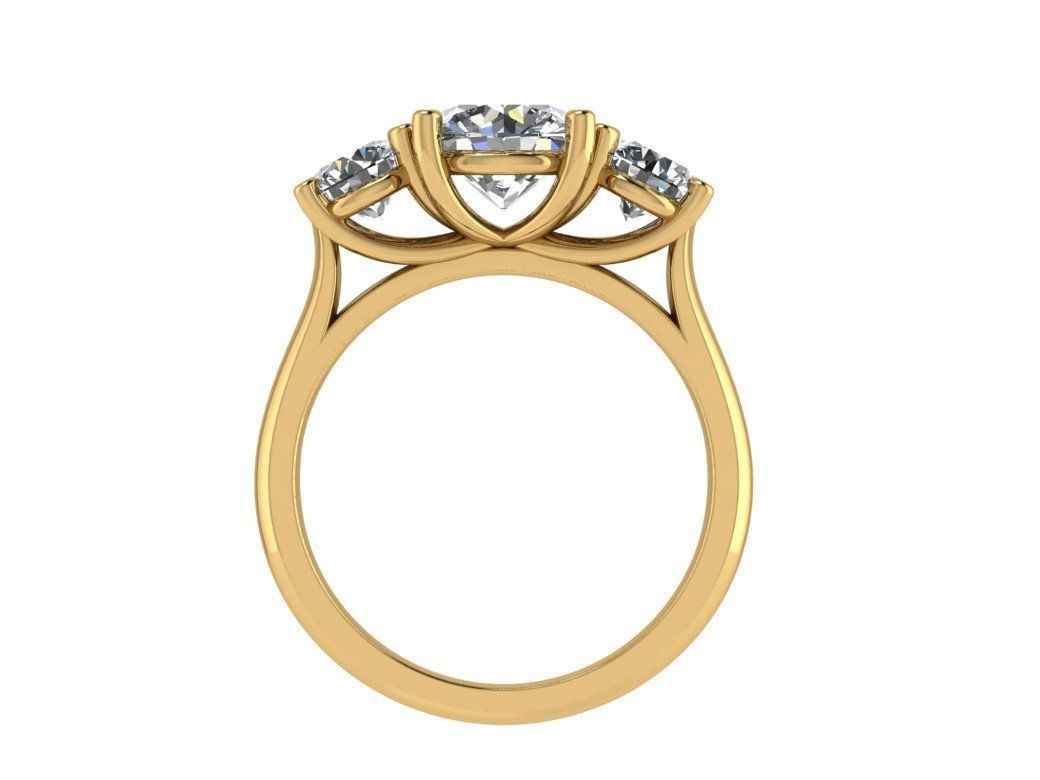 Ring134 three stone engagement ring gold 3D print model_2