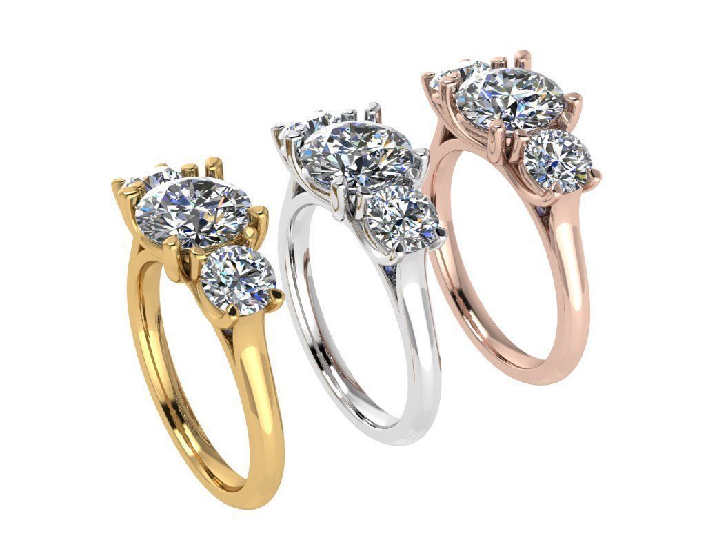 Ring134 three stone engagement ring gold 3D print model_4
