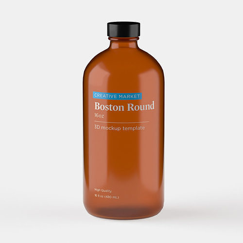 Boston Round Glass Bottle 16oz 3D model