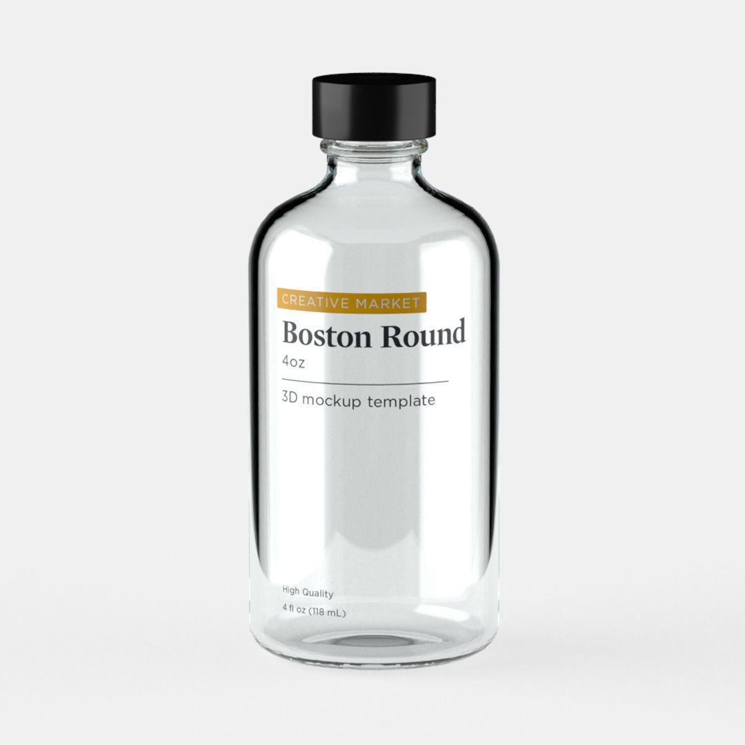 Boston Round Glass Bottle 4oz 3D model_2