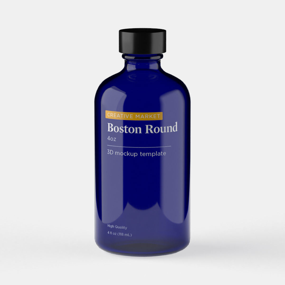 Boston Round Glass Bottle 4oz 3D model_1
