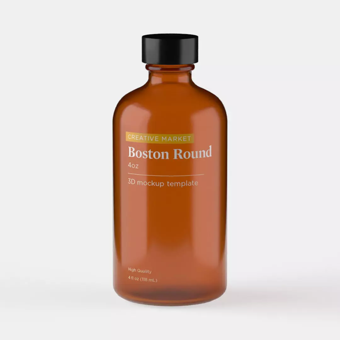 Boston Round Glass Bottle 4oz 3D model_0