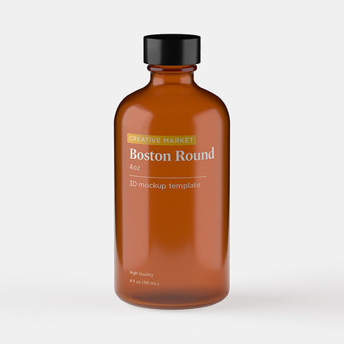Boston Round Glass Bottle 4oz 3D model