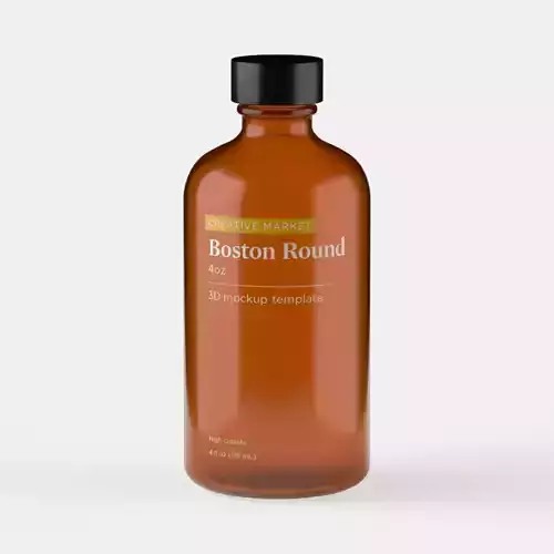 Boston Round Glass Bottle 4oz 3D model