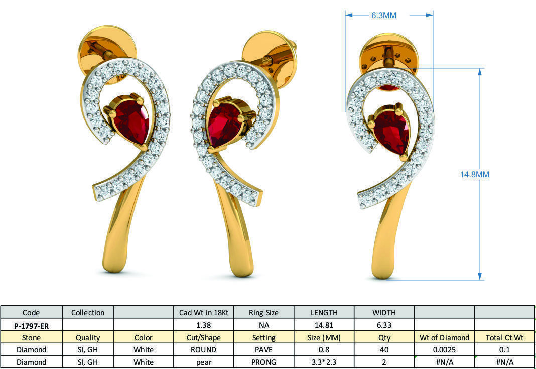 Women Pear Diamond Earrings 3dm STL FBX OBJ Render Details 3D print model_3