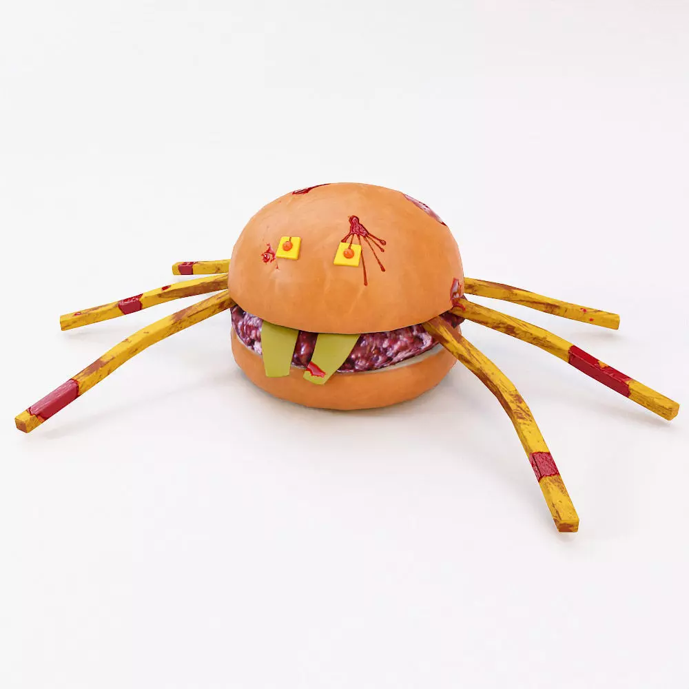 Spider burger Halloween food low poly 3d model  Low-poly 3D model_0