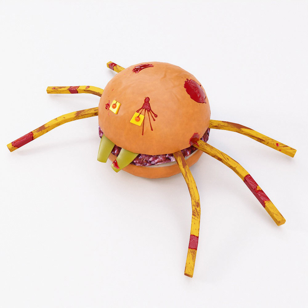 Spider burger Halloween food low poly 3d model  Low-poly 3D model_1